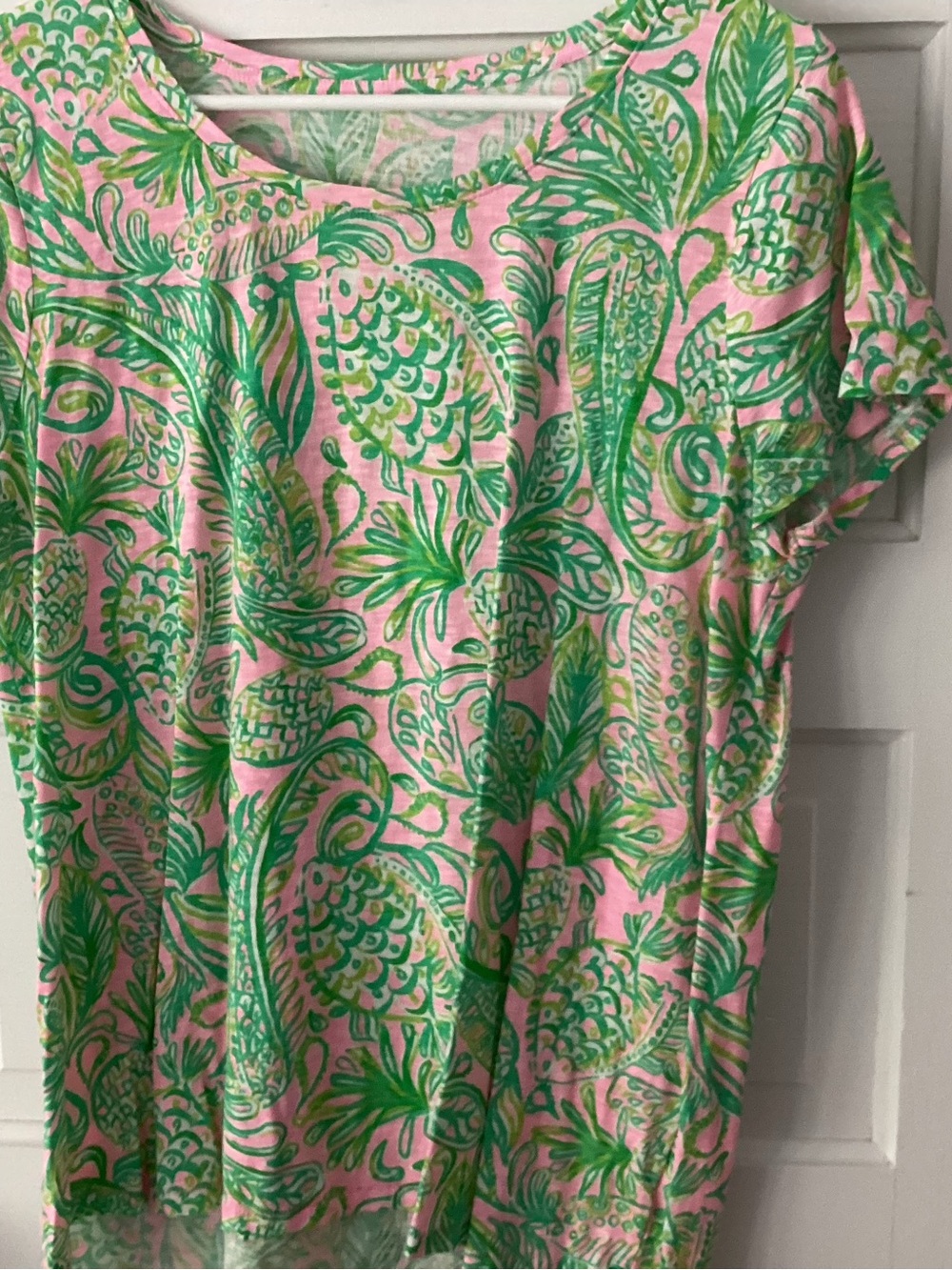 Lilly Pulitzer Pink Tee with Green Paisley Botanical Print
